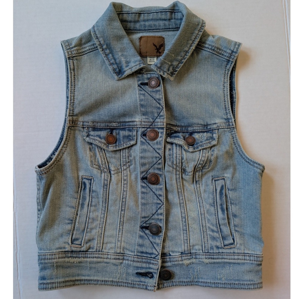 AE American Eagle Outfitters Womens Light Wash Distressed Denim Vest XS 
Biker‎